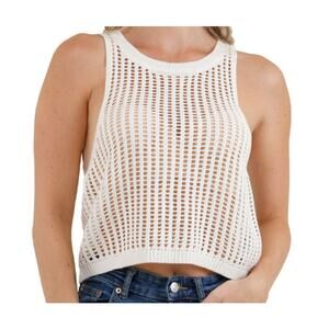 Love Tree Open Knit Top Blouse Sleeveless Cream Large Boho Festival Beach Hippie